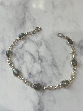 Sterling Silver Labradorite Link Bracelet - 8 inches